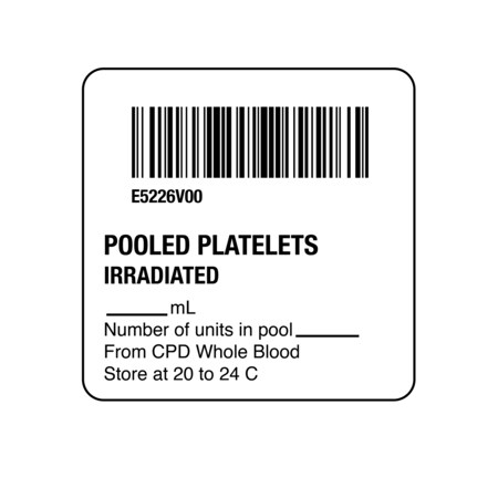 Nevs ISBT 128 Pooled Platelets Irradiated 2" x 2" BBC-5226
